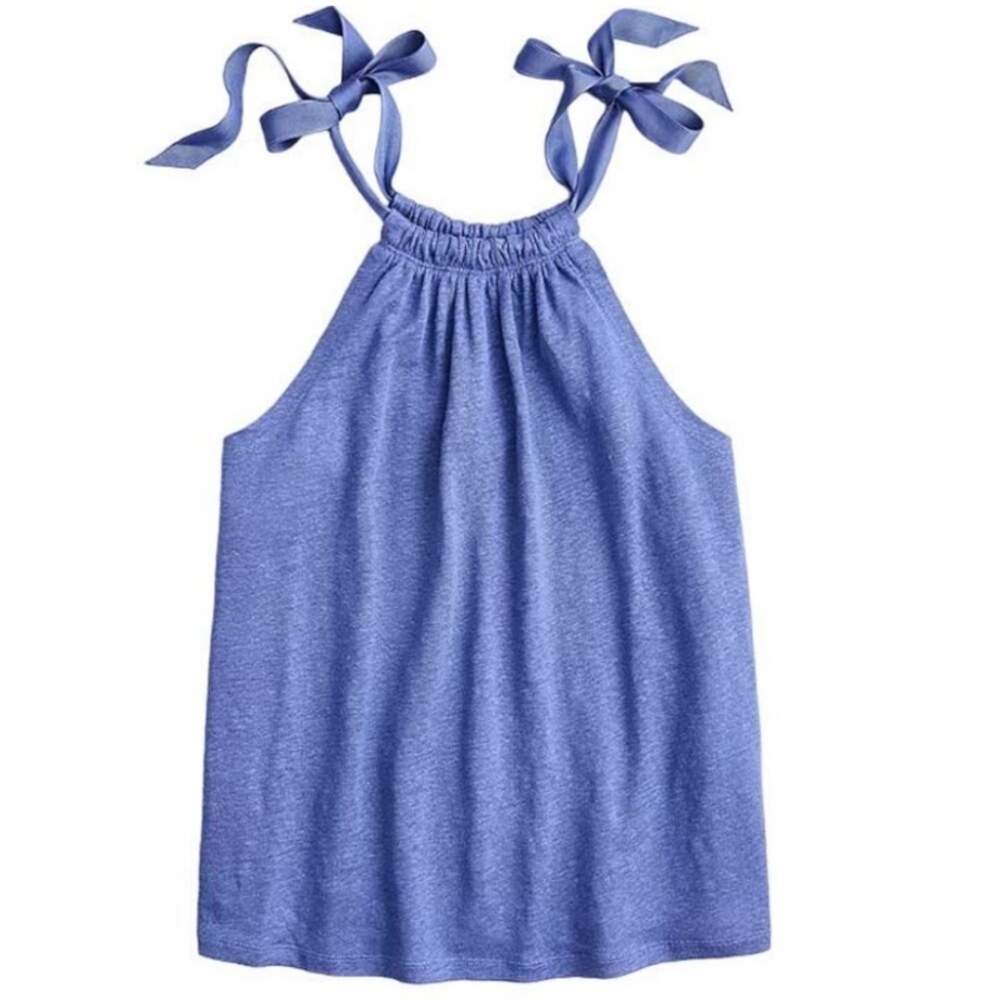 J Crew Bow-Tie Linen Tank Top Swingy Adjustable High Neck Sizes XXS And XXL